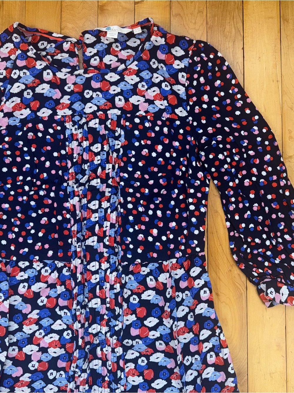 Boden Floral Print Shift Dress Women’s US 6 UK 10 Navy Blue 3/4 Sleeve Viscose